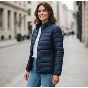 LAUREN Ralph Lauren Women’s Quilted Jacket Dark Navy Snap Front Logo Patch NWT M